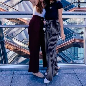 Black and white striped pants